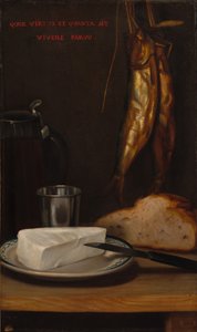 Stilleben med sild, brød og ost, 1858.