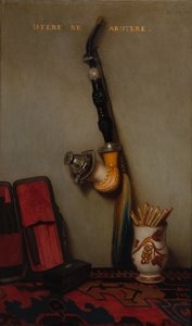 Stilleben med pibe og tændstikker og stilleben med sild, brød og ost, 1858. af Alexandre Gabriel Decamps