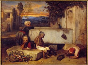 Tyrkiske børn leger med en skildpadde maleri af Alexandre Gabriel Decamps (1803-1860) 1836 søn. 0,72x0,91 m Chantilly, Musee Conde af Alexandre Gabriel Decamps