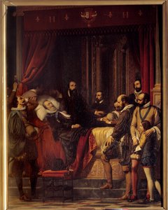 Kongen af Frankrig Henrik IV (1553-1610) døde, hans lig er udstillet på Louvre-maleriet af Alexandre Hesse (1806-1879)