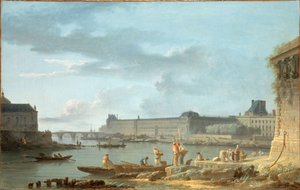 Louvre og Pont Royal, set fra Pont-Neuf, ca. 1780 (olie på lærred)