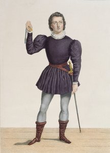 Frederick Lemaitre (1800-76) som Edgard i "La Fiancee de Lammermoor" af Walter Scott (1771-1832) på Theatre de la Porte Saint-Martin (farvestik) af Alexandre Lacauchie