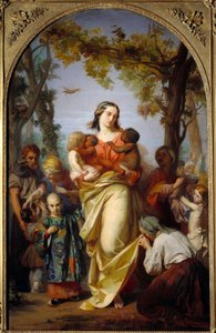 Universel velgørenhed. Personificering af næstekærlighed, der holder de forskellige folkeslag i verden i sine arme. Maleri af Alexandre Laemlein (1813-1871) af Alexandre Laemlein