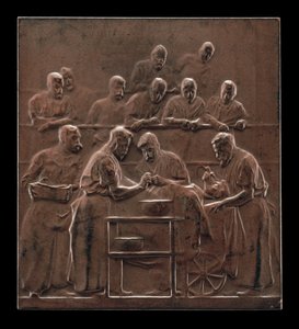 Monod, der demonstrerer en procedure i operationssalen [omvendt], c. 1906.