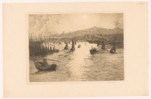 Havn med solnedgang af Alexandre Lunois (signed by artist)