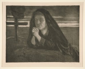Unavngivet studie af en kvinde, der beder ved en soldats grav af Alexandre Lunois