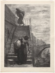 Vaskekvinder, der går ned ad en Quai-trappe af Alexandre Lunois