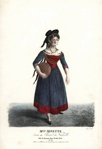 Skuespillerinde Mademoiselle Minette eller Jeanne-Marie-Francoise Menestrier som Francoise i Nicolas Remi af Sewrin, Theatre du Vaudeville af Alexandre Marie Colin