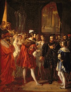 Charles V (1500-58) modtaget af Frans I (1494-1547) på Louvre, ca. 1843