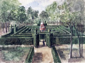 Chateau de Groussay, labyrint designet af Charles de Beistegui, af Alexandre Serebriakoff (1907-1944), akvarel, Frankrig, 20. århundrede af Alexandre Serebriakoff