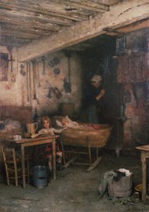 Børn i et sommerhus interiør (olie på lærred) af Alexei Alexevich Harlamoff