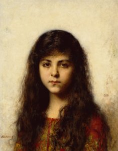 Portræt af en ung pige (olie på lærred) af Alexei Alexevich Harlamoff