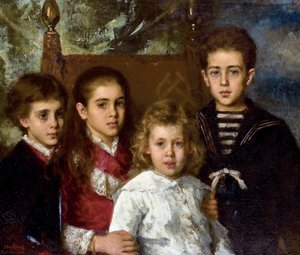 Portræt af børnene af Paul Pavlovich Demidoff, 2. prins af San Donato (1839-1885), Aurore Anatol, Maria og Pavel - Peinture de Alexei Alexeyevich Harlamov (1840-1922) - 1883 - Olie på lærred - 76,5x90 - Privat samling af Alexei Alexevich Harlamoff