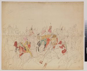 Maharaja Sher Singh (1807-1843) fra Punjab (Indien) og hans hof. Værk af Alexei Dmitrievich Saltykov (1806-1859), akvarelblyant og blæk på papir af Alexei Dmitrievich Saltykov