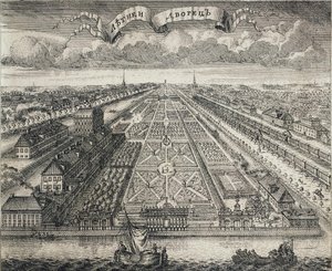Udsigt over sommerhaven fra Neva-floden, 1717