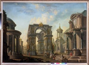 Arkitektonisk fantasi. Maleri af Alexei Ivanovich Belsky (1730-1796). Olie på lærred af Alexei Ivanovich Belsky