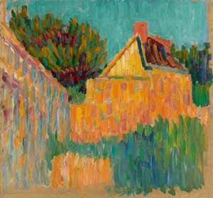 Lille hus foran buske, ca. 1907.