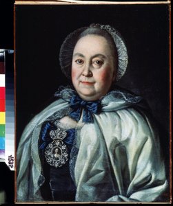 Portræt af den ventende dame, grevinde Maria A. Rumyantseva (1698-1788) (Portræt af den ventende grevinde Maria A. Rumyantseva). Maleri af Alexei Petrovich Antropov (1698-1788). Olie på lærred 62,5 x 48 cm