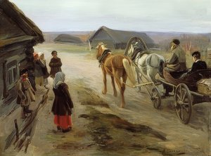 Ankomst af en skolelærer i landsbyen. 1908-14 af Alexei Steipanovitch Stepanov