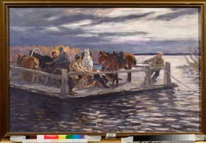 Un vat (A Ferry) - Maleri af Alexei Stepanovich Stepanov (1858-1923), olie på lærred, ca. 1900 - Russisk kunst, begyndelsen af ​​det 20. århundrede - Statens friluftsmuseum Rostov Kreml, Rostov (Rusland) af Alexei Steipanovitch Stepanov