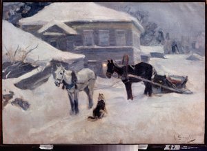 A Country Hotel - Maleri af Alexei Stepanovich Stepanov (1858-1923), olie på lærred, slutningen af ​​det 19.-begyndelsen af ​​det 20. århundrede russisk kunst, landskab - M Tuganov Art Museum of the North Ossetian, Vladikavkaz (Rusland)