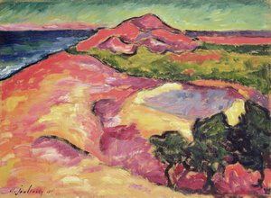 Kystscene med rød bakke af Alexej von Jawlensky