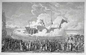 Åbning af rytterstatuen af Peter den Store på Senatspladsen St. Petersborg i 1782, tidligt 1. af Alexey Kupriyanovich Melnikov