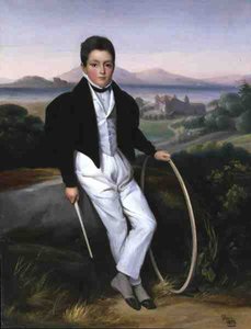 Portræt af en dreng med en bøjle, der siges at være Ferdinando Maria af Savoyen (1822-55) 1833 (olie på lærred) af Alexis Leon Louis Valbrun