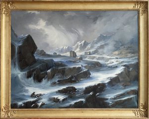 Col du Grand Saint Bernard, en romantisk scene, der skildrer snebjergpasset, ligger i Alperne mellem Valle d