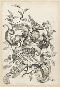 Winged Griffon på en Rocaille -beslag, fra Premiere Partie Diverse Ornements