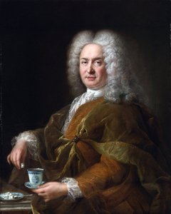 Portrait of a gentleman holding a cup of chocolate - Painting by Alexis Simon Belledani af Alexis Simon Belle