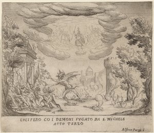 Lucifer og dæmoner på flugt fra Sankt Michael af Alfonso Parigi II