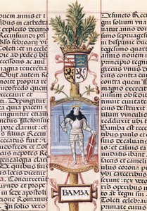 Portræt af den vestgotiske kong Wamba (d. 688, konge af Spanien fra 672-680/681, fra "Slægtsbog over kongerne af Spanien" af Alonso de Cartagena af Alfonso de Cartagena
