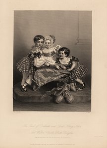 Jarl af Dalkeith (William Henry), Henry John og Walter Charles Scott Douglas, søn af den 5. hertug af Buccleuch, 7. hertug af Queensberry. To sønner bærer skotskternet kjoler med bånd, med den yngste i hætte og satinkjole. Stålstik af H. Cook a