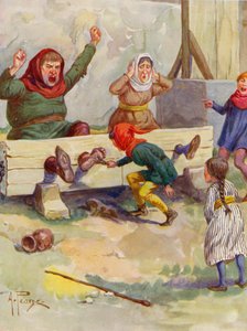 Det glade England: In the stocks (farvelitografi)