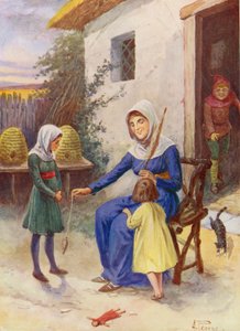 Det glade England: At lære at spinde (farvelitografi)