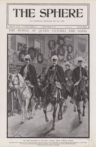 De vigtigste sørgende ved dronning Victorias begravelsesoptog gennem London (litho)