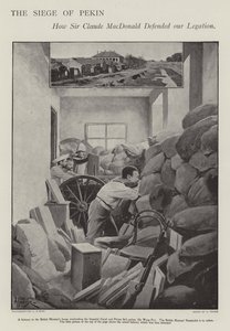 Forsvaret af den belejrede britiske legation i Peking under Boxer Rebellion (litho)