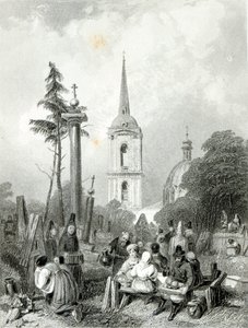Smolensko-kirkens kirkegård, graveret af E.Smith af Alfred (after) Vickers