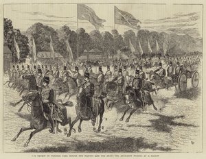 Anmeldelsen i Windsor Park før Hendes Majestæt og Shahen, Artilleriet, der passerer i galop (gravering) af Alfred Chantrey Corbould
