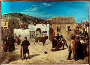 Novillada har Escurial Scene for tyrefægtning mellem unge tyre og unge tyrefægtere i Spanien. Maleri af Alfred Dehodencq (1822-1882) 1850 søn. 1,49x2,08 m Pau, Museum of Fine Arts