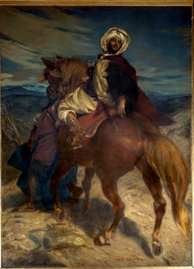 Reconquista: "" The Farewell of King Boabdil to Granada"" Kong Boabdil (Abu Abd Allah) overrakte byens nøgler til de spanske herskere den 02/01/1492. Maleri af Alfred Dehodencq (1822-1882) 1800-tallet. Svag. 3,7x2,7 m. Paris, Musee d