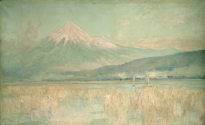 Daggry på det hellige bjerg, Fuji-solen halvt skjult i skyerne, 1889