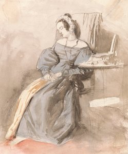 Studie af en kvinde, der sover i en stol af Alfred Edward Chalon