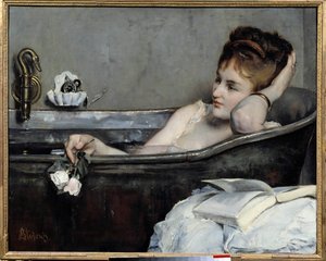 Badet eller kvinden i badet eller badekarret Maleri af Alfred Stevens (1823-1906) 1867 Søn. 0,74x0,93 m Paris, musee d