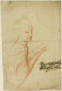 Kvinde med bog (recto); Skitser af mandlig figur (verso)