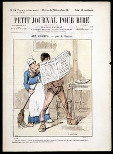 Mand læser en avis: """ aux Champs"" af A. grévin- i "" Le Petity Journal pour rire"" n¡22, n.d. af Alfred Grevin