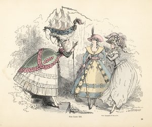 Kvinde iført et slagskib i sin puf-hovedbeklædning, kong Louis XIVs æra