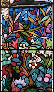 Blomsterdesign, detalje fra østvinduet, 1864 (farvet glas)