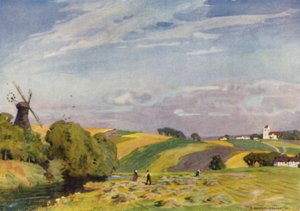 Danmark: Et typisk dansk landskab, Sønderjylland (farve litho)